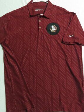 Sz L FSU Maroon Nike Dri-Fit Men's db #807 Polo Shirt
